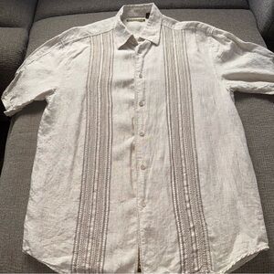 Cubavera Mens Embroidered Tan Khaki Brown Short Sleeve Button Down Shirt Size L